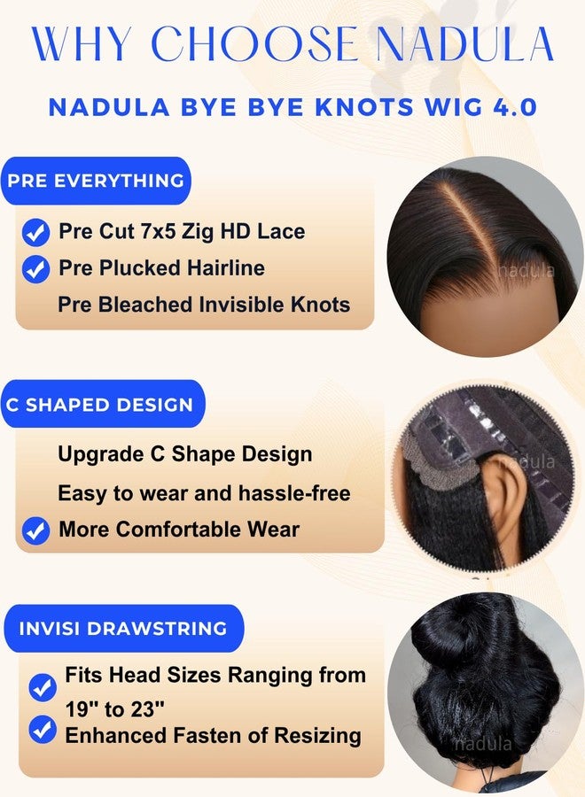 Nadula 7x5 HD Bye Bye Knots Glueless Curtain Bangs Wig with Drawstring, Pre Everything Loose Wave Wigs Human Hair Pre Cut/Plucked/Bleached Invisible Knots, Ready to Wear No Glue, 180% Density 16inch - Image 4